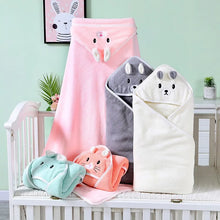 Load image into Gallery viewer, Baby Bath Towel Soft Warm Sleeping Swaddle Wrap for Girl Boy Coral Fleece Newborn Blanket Toddler Hooded Baby Stuff Bathrobe