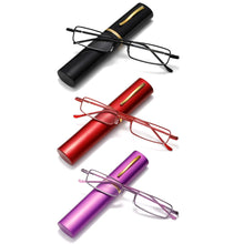 Load image into Gallery viewer, 3 pairs of Slim Mini Metal Reading Glasses, Compact Lightweight & Portable Readers with Glasses Case for Reading Case