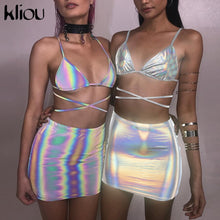 Load image into Gallery viewer, two-piece set silver glitter lace-up camisole skirts