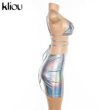 Load image into Gallery viewer, two-piece set silver glitter lace-up camisole skirts