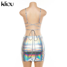 Load image into Gallery viewer, two-piece set silver glitter lace-up camisole skirts
