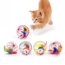 Load image into Gallery viewer, Irresistible and Fun Wand & Feather Cat Toy with super cute Mouse and bell cage cage colourful Cat Teaser - Toy Town Central