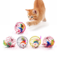 Load image into Gallery viewer, Irresistible and Fun Wand & Feather Cat Toy with super cute Mouse and bell cage cage colourful Cat Teaser - Toy Town Central