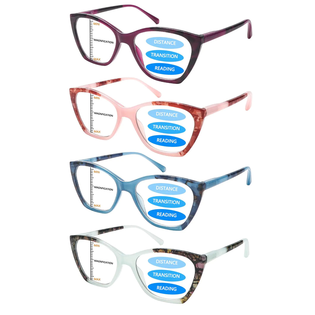 Multifocus Reading Glasses for Ladies with Blue Light Blocking 4 Pack