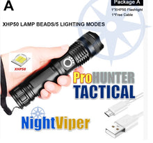 Load image into Gallery viewer, Tactical NightViper XHP90 LED Flashlight: USB Rechargeable Power Military Grade Performance
