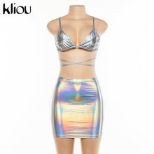 Load image into Gallery viewer, two-piece set silver glitter lace-up camisole skirts
