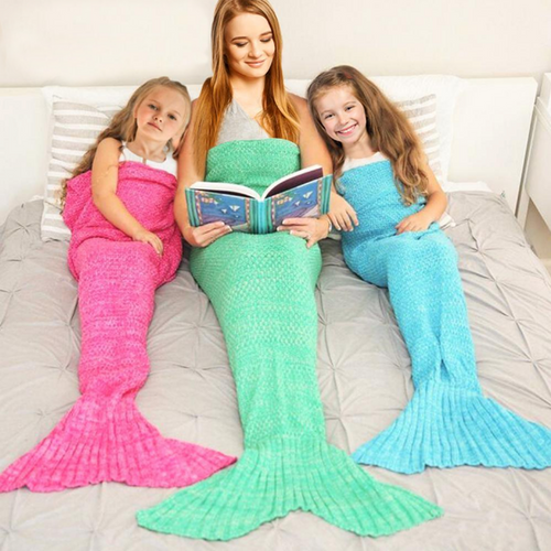 Beautiful Cosy Knitted Mermaid Tail Crohet Blanket - 3 sizes to fit your family - Toy Town Central