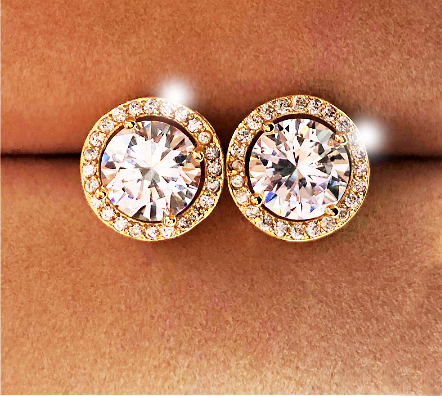 Exquisite Luxury Crystal Stud Earrings with Genuine Beautiful sparkling White Zircon Stone - Toy Town Central