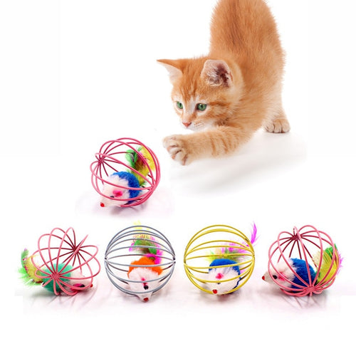 Irresistible and Fun Wand & Feather Cat Toy with super cute Mouse and bell cage cage colourful Cat Teaser - Toy Town Central